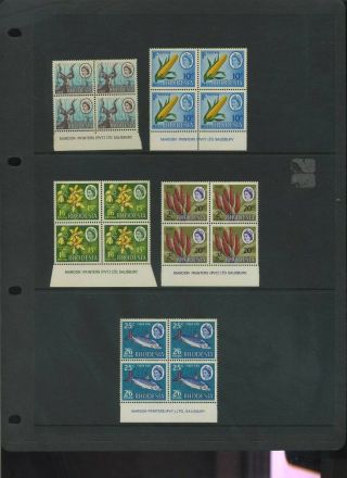 Rhodesia 1967 - 8 Dual Currency Set Mnh Imprint Blocks Of 4 25c Tones Others Ok