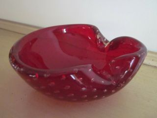 Vintage Murano Glass Red Controlled Bubbles Bowl 7 "