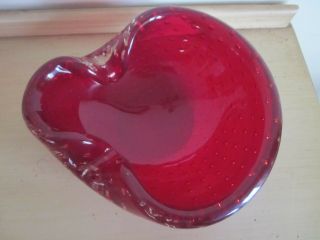 Vintage Murano Glass Red Controlled Bubbles Bowl 7 