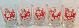 Vintage Set Of 5 Hazel Atlas Drinking Glass - Red Rooster