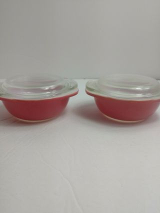 Vintage Pyrex 080 Flamingo Pink 8 Ounce Lidded Casserole Dishes Set Of 2