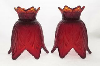 Two (2) Fenton Ruby Red Glass Tulip Reversible / Two - Way Votive Candle Holders