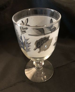 Set Of 6 Vintage Libbey Frosted Silver Leaf Stemmed Water Goblets,  Estate Item