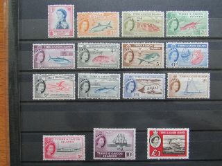 Turks & Caicos Island Complete Qeii Stamp Set To £1 (1957) : Sg237–250 & 253