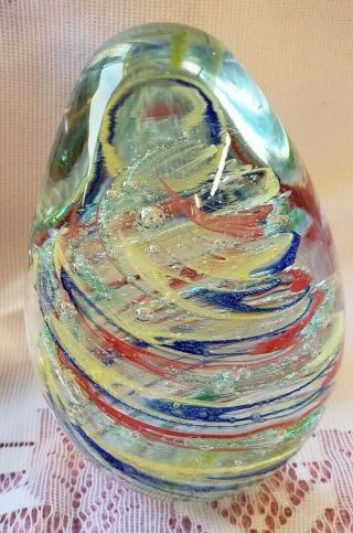 Vintage Murano Art Glass Egg - Shaped Paper Weight/controlled Bubbles