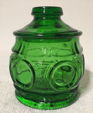 Vintage Emerald Green Glass Canister Apothecary Jar With Lid
