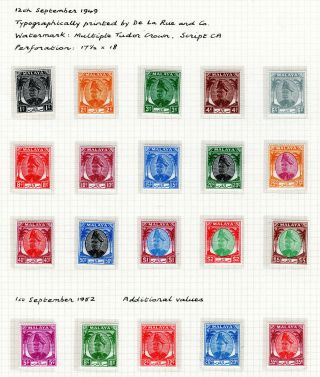Malaya Straits Settlements 1949 Selangor Sultan Selection To $5.  00 Of Mh Stamps