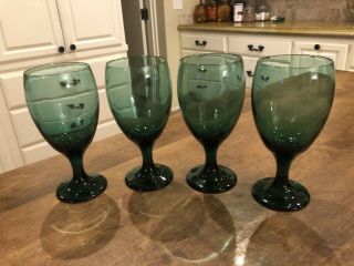 Set Of 4 - Vintage Libbey Teardrop Juniper Wine Glasses Teal Green 7 " Goblets