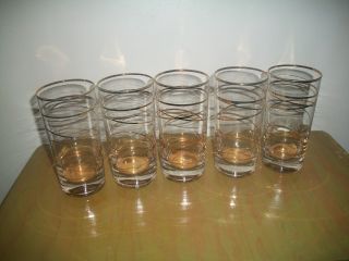 Vintage Mcm Gold Swirl Glasses Set (5) Weighted Gold Bottoms 5 1/2 " Tall Guc