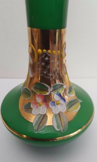Cased Green Glass Vase with Gold Gilding & Enamel Raised Flowers 2