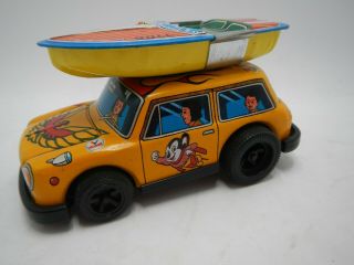Mighty Mouse Mini Cooper With Boat On Top Friction Tin Toy Yone Japan Vintage