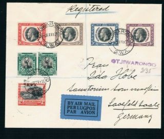1935 Silver Jubilee South West Africa Set,  4d On Reg.  Air Mail Cover To Germany
