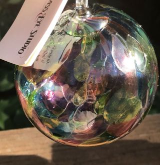 Glass Eye Studio Art Hand Blown Glass Ball Ornament Rainbow Seattle With Tag