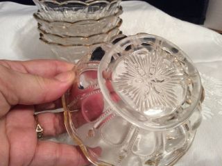 5 Vintage Berry Dessert Bowls Clear Glass Thumbprint Scalloped Rim Gold Trim 3