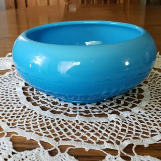 Vintage Cambridge Azurite Opaque Blue Milk Glass Bowl Planter 8.  25 " W×3.  5 " T