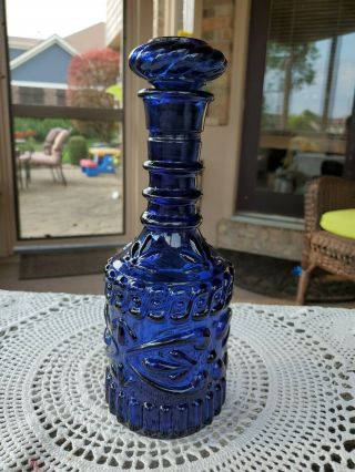 Vintage Cobalt Blue Glass Decanter With Cork Jim Beam For Kentucky Derby