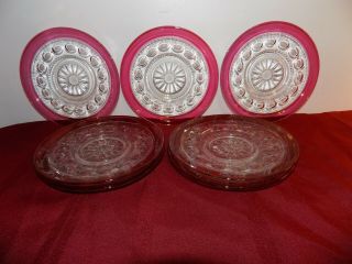 Set Of 7 Tiffin Kings Crown Ruby Red Flash Thumbprint 7 & 1/2 " Plates