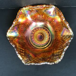 Vintage Imperial Diamond Iridescent Marigold Carnival Glass Footed Bowl