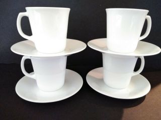 Set Of 4 Corning Corelle Winter Frost White D Handle Coffee Mugs Cups & Saucers