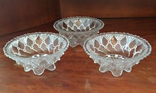 3 Antique Eapg Greentown Indiana Cord Drapery Berry Footed Bowls 4.  5”