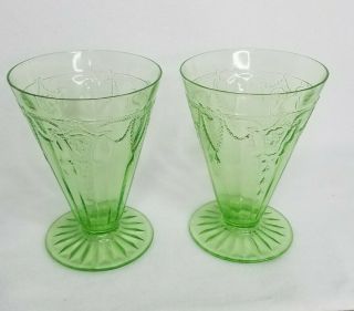 Set Of 2 Anchor Hocking Green Depression Glass Cameo Ballerina Footed Tumblers
