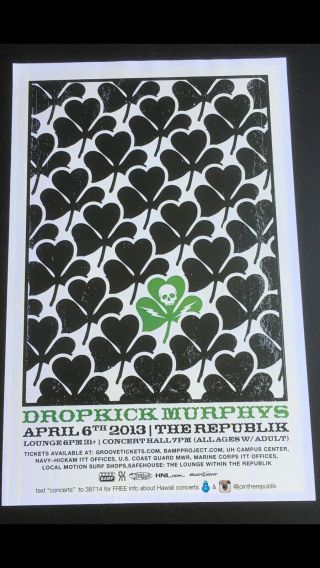 Dropkick Murpys 2013 Hawaii Concert Poster