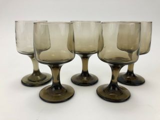 Vintage Libbey Tawney Accent Mid Century Wine Stem Cocktail Brandy Glasses 5 Set