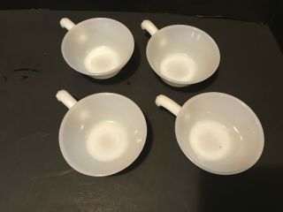 Anchor Hocking Fire King Vintage Milk Glass Soup Bowls With Handle (4 Bowls)