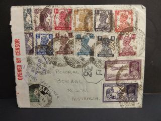 India Ww2 Censor 1944 Cover Air Mail To Australia 15 Stamps