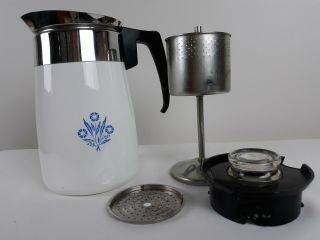 Vintage Corning Ware Stove Top Coffee Pot 6 - Cup Percolator Blue Cornflower