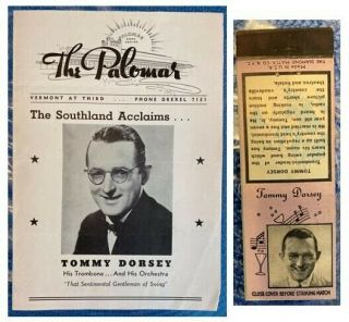 1938 Palomar Ballroom Flyer Tommy Dorsey In Los Angeles & Dorsey Match Cover