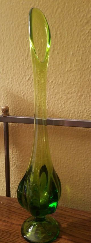 Vintage Viking 13” Green Swung Vase Epic Six Petal Pattern Pedestal