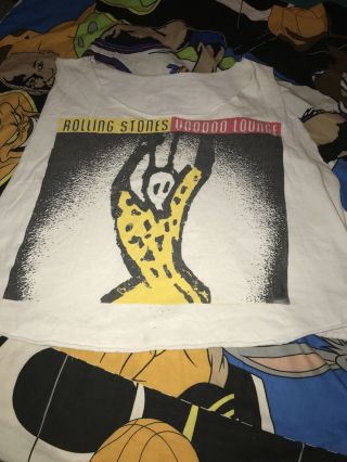 Vintage 1994 Rolling Stones Voodoo Lounge Graphic Tee Shirt Tour Crop Cut 2 Side