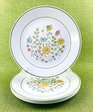 Corelle Spring Meadow Set Of 5 Dinner Plates Dishes 10 1/4 " Floral Green Edge