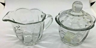 Vintage Anchor Hocking Swirl Pattern Clear Glass Sugar And Creamer Set