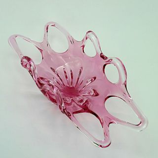 Large Hand Made Pink Studio/art Glass Freeform Bowl/dish - 16.  5 " X 7.  5 "