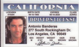 Antonio Banderas - Puss In Boots Of Shrek / Zorro Star Card Drivers License