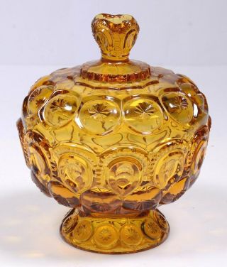 Vintage L.  E.  Smith Amber Glass Moon & Stars Footed Lidded Compote Candy Dish 7 " H