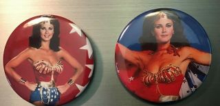 Wonder Woman Lynda Carter 2 Pin Buttons Or Magnets 2.  25 " - Dc Tv Series Superhero