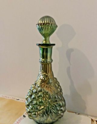 Imperial Grape Antique Carnival Glass Decanter Iridescent Green Orig.  Sticker