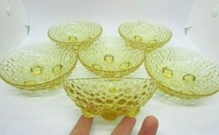 Set (6) Mid Century Modern Yellow Glass,  Fruit / Ice Cream Bowls,  Bubble Design