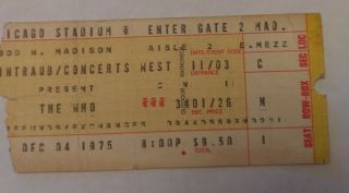 1975 The Who Concert Ticket Stub Vintage