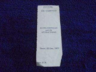 Elvis Costello And The Attractions 22nd Dec 1977 The Nashville Concert Ticket