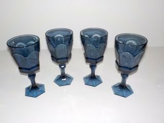 Set Of 4 Fostoria Dark Blue Virginia Water Goblets 7 1/4 "