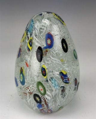 Vtg Murano Italy Millefiori Cased Swirl Egg Shape Art Glass Paperweight Nr Sjs