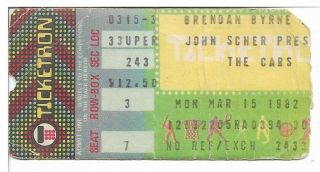 The Cars Memorabilia - Ticket Stub March 15,  1982 Meadowlands Shape It Up Tour