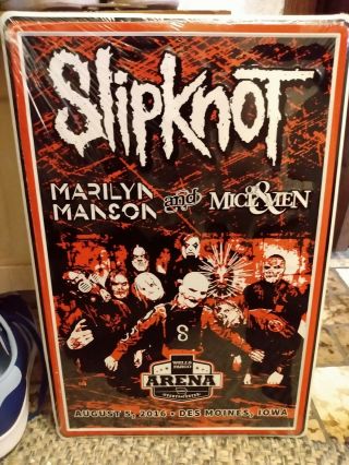 Slipknot Tin Concert Sign Still In Cellophane 8/5/16 Des Moines,  Ia.  12x18