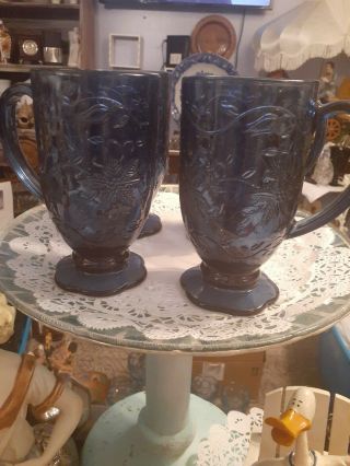 Princess House Fantasia Contemporary Glass Blue Sapphire Glass Mugs Set Of 4