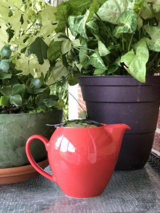 Vintage Beehouse Tea Pot Red/burnt Orange 3 Cup 18oz.  Stainless Removable Basket