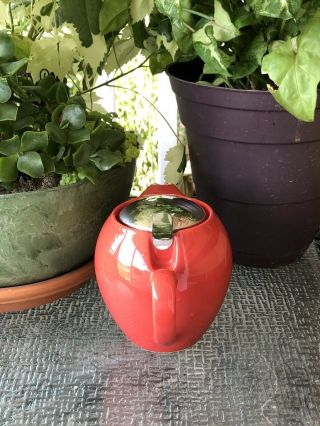 Vintage Beehouse Tea Pot Red/Burnt Orange 3 cup 18oz.  stainless removable Basket 2